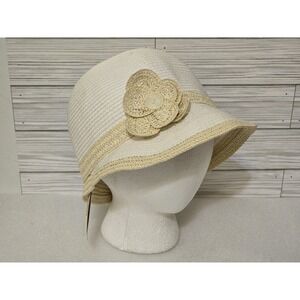 NWT Sarasota by August Accessories Womens Hat 100% Paper White Tan Bucket Flower